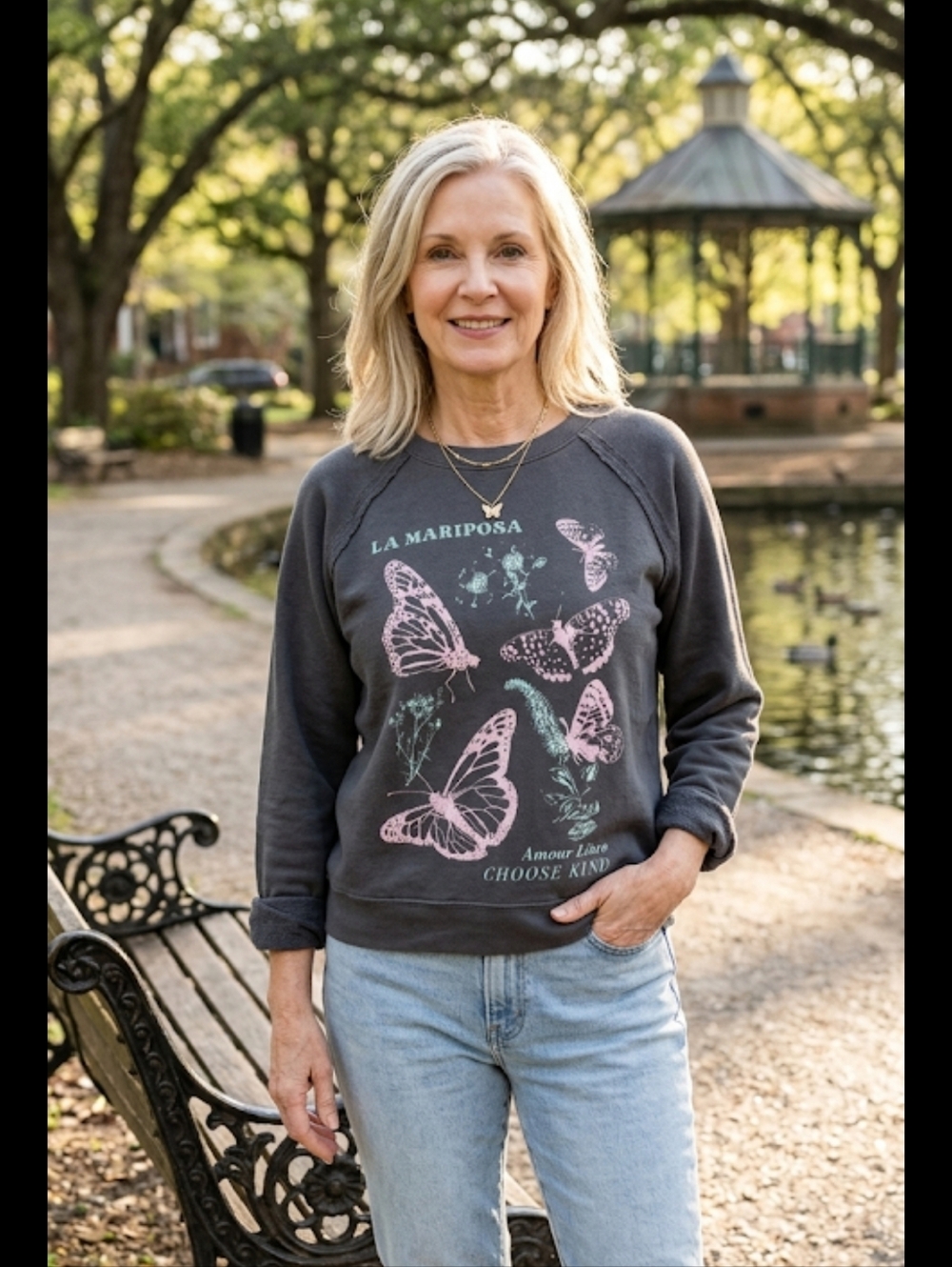 Grayson Threads black label grey cotton blend sweatshirt Lg butterfly graphic